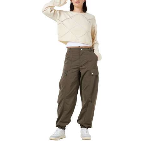Pull écru uni avec motifs losanges ajourés et à manches longues - Image 3