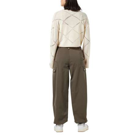 Pull écru uni avec motifs losanges ajourés et à manches longues - Image 4