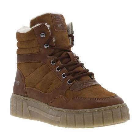 Bottines cognac plates, à lacets et à zip avec intérieur fourré - Image 3