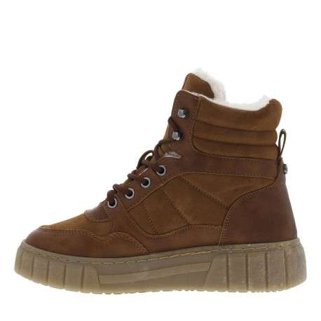 Bottines cognac plates, à lacets et à zip avec intérieur fourré