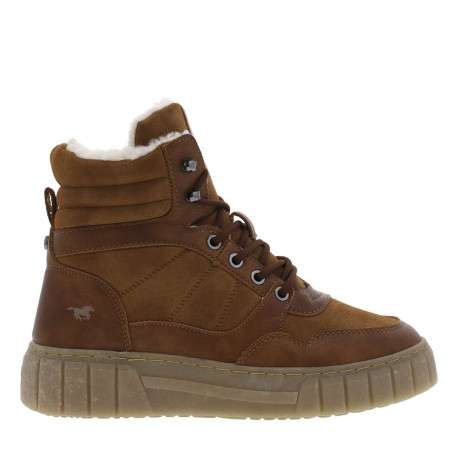 Bottines cognac plates, à lacets et à zip avec intérieur fourré - Image 2