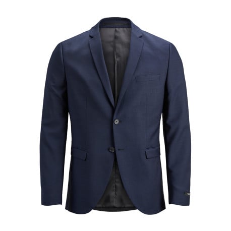 Veste Solaris marine uni à coupe slim, col à revers et à manches longues