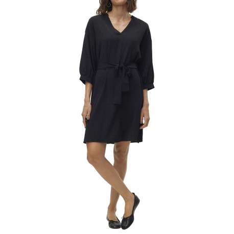 Robe courte noire unie à coupe droite fluide avec des manches 3/4 - Image 2
