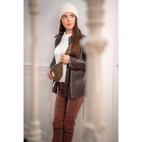 Bonnet écru uni avec large revers côtelé et fil en lurex - Image 2