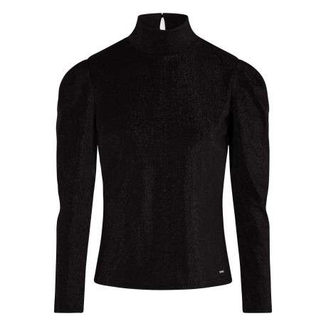T-shirt manches longues noir pailleté à coupe près du corps et à col montant