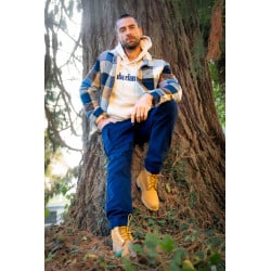 Pantalon cargo en coton marine uni avec un patch d'authenticité
