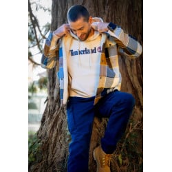 Pantalon cargo en coton marine uni avec un patch d'authenticité