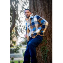 Pantalon cargo en coton marine uni avec un patch d'authenticité