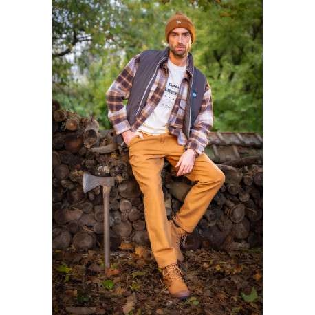 Pantalon en coton camel uni avec des poches et une coupe droite - Image 8