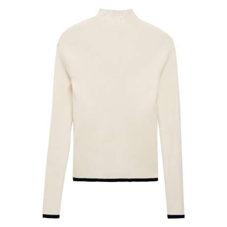 Pull écru en maille côtelée à coupe ajustée avec col rond et manches longues