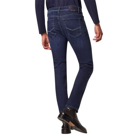 Jean en coton mélangé indigo uni à coupe ajustée avec poches plaquées - Image 2