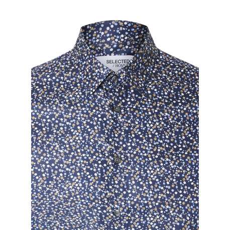 Chemise en coton biologique mélangé marine moucheté coupe droite col français - Image 2