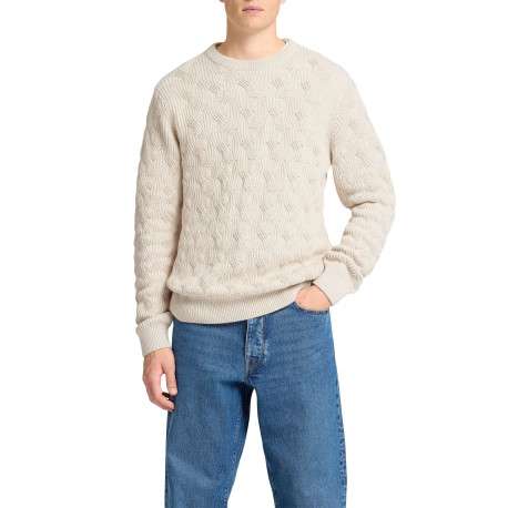 Pull en coton biologique mélangé écru en maille torsadée coupe droite col rond - Image 4