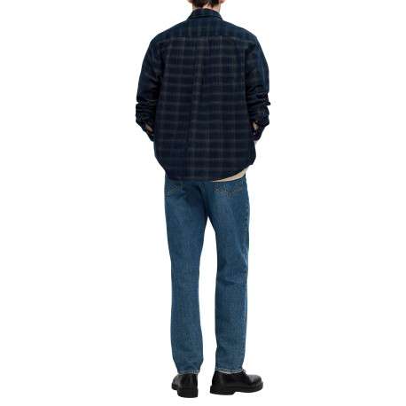 Chemise en coton mélangé marine à carreaux à coupe droite et col français - Image 2