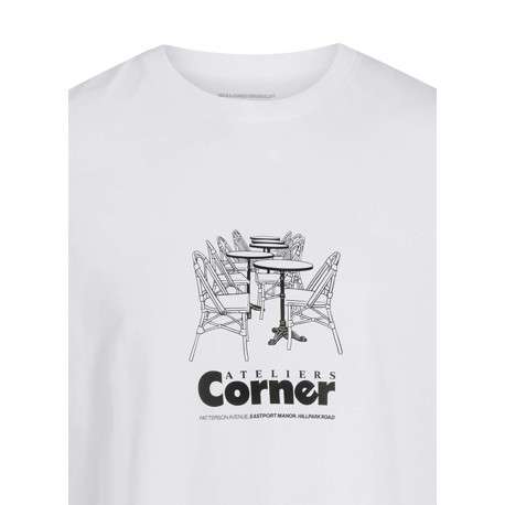 T-shirt en coton blanc uni à coupe droite avec imprimé noir et à col rond - Image 2