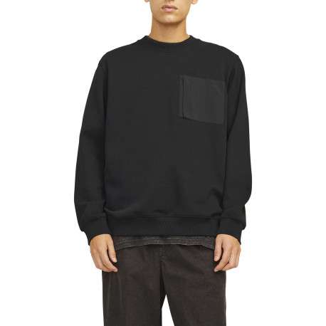 Sweat noir uni à coupe droite et à col rond avec une poche zippée à la poitrine - Image 4
