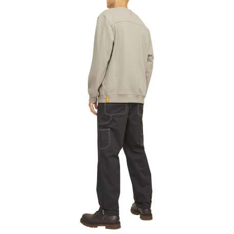 Sweat beige uni à coupe droite et à col rond avec une poche zippée à la poitrine - Image 2