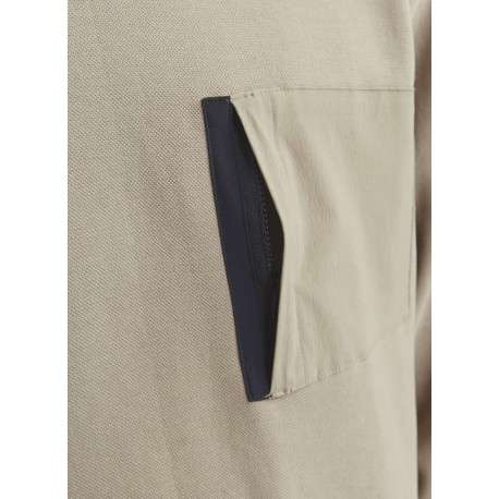 Sweat beige uni à coupe droite et à col rond avec une poche zippée à la poitrine - Image 3