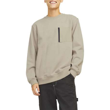 Sweat beige uni à coupe droite et à col rond avec une poche zippée à la poitrine - Image 4