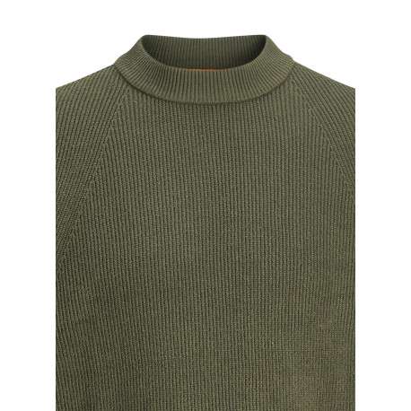Pull en coton mélangé kaki en maille piquée à coupe droite et à col montant - Image 2