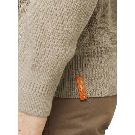 Pull en coton beige côtelé à coupe droite et col montant et zippé resserré - Image 3