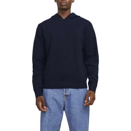 Pull bleu marine uni à coupe droite et à col à capuche resserré - Image 4