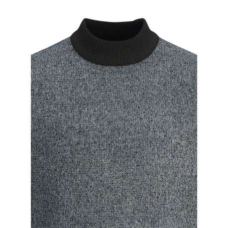 Pull gris anthracite chiné à coupe droite et à col montant noir en bord-côte - Image 2