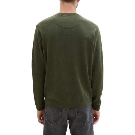 Pull en coton kaki uni avec une coupe droite un col rond et logo brodé - Image 2