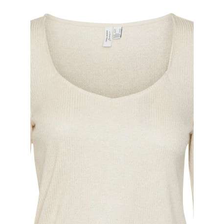 T-shirt à manches longues écru côtelé et pailleté à coupe près du corps - Image 2