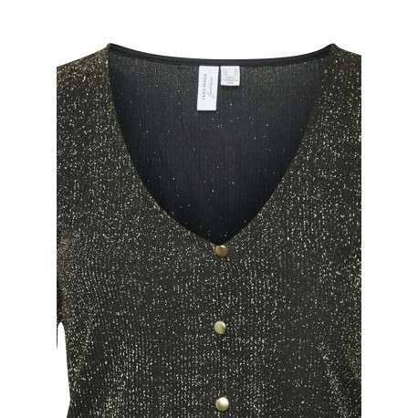 Cardigan court noir pailleté avec une coupe droite un col v et 5 boutons - Image 2