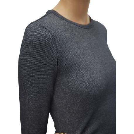 T-shirt noir en coton pailleté à coupe près du corps avec des manches longues - Image 3