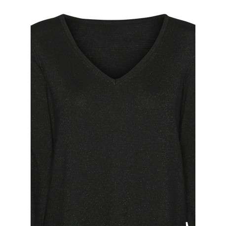 Robe pull mi-longue noire en maille pailletée avec une coupe droite et un col v - Image 2