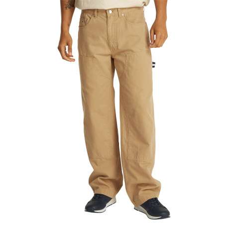 Pantalon sable uni en coton avec une coupe droite et plusieurs poches - Image 2