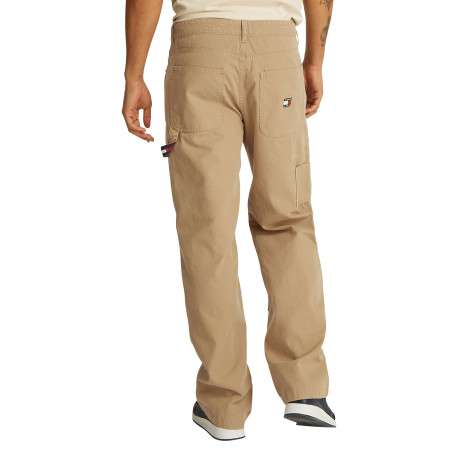 Pantalon sable uni en coton avec une coupe droite et plusieurs poches - Image 3