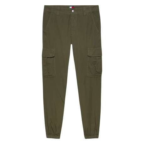 Pantalon Cargo kaki uni en coton avec une coupe slim et des poches à rabat