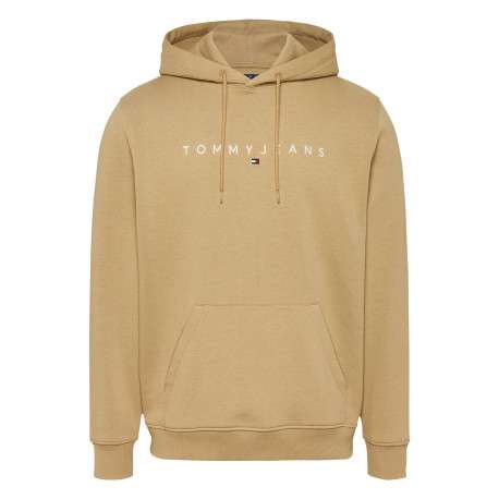 Sweat à capuche sable uni en coton avec une poche kangourou et nom de la marque
