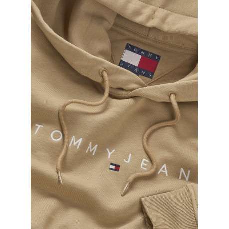 Sweat à capuche sable uni en coton avec une poche kangourou et nom de la marque - Image 3