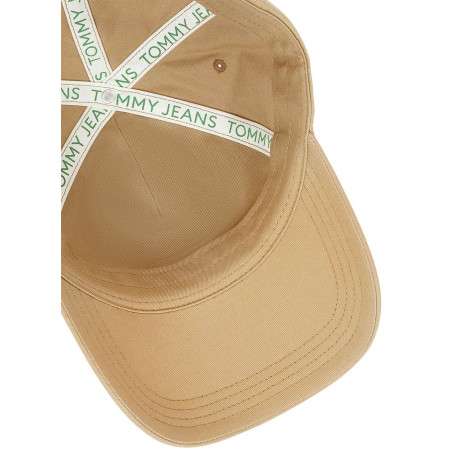 Casquette beige unie en coton biologique avec des trous d'aération et logo - Image 3