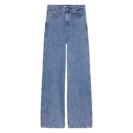 Jean Claire bleu en coton avec une coupe droite et des passants pour ceinture
