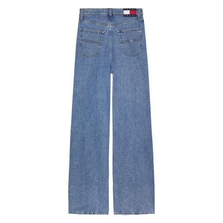 Jean Claire bleu en coton avec une coupe droite et des passants pour ceinture - Image 2
