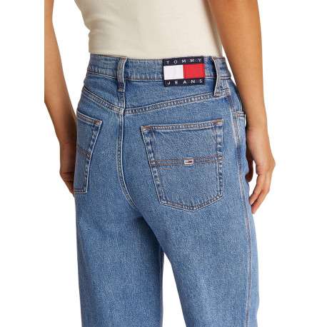 Jean Claire bleu en coton avec une coupe droite et des passants pour ceinture - Image 3