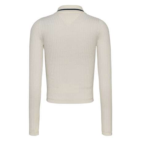 Pull écru uni avec une coupe droite à col français et des manches longues - Image 2