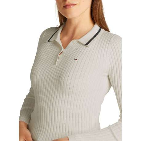 Pull écru uni avec une coupe droite à col français et des manches longues - Image 3