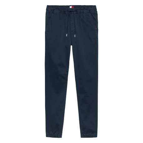 Pantalon marine uni en coton avec une coupe droite et une taille élastiquée