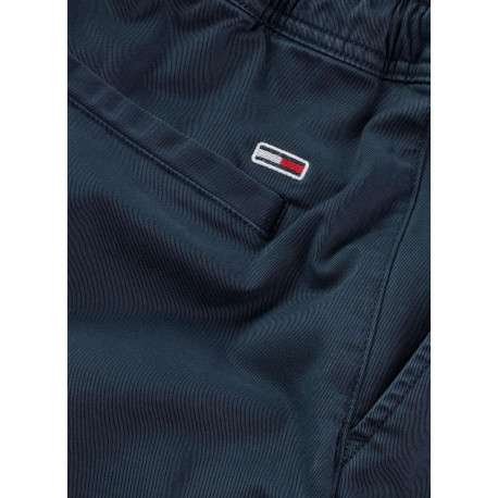Pantalon marine uni en coton avec une coupe droite et une taille élastiquée - Image 3