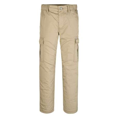 Pantalon Cargo beige uni avec une coupe droite et des passants pour ceinture
