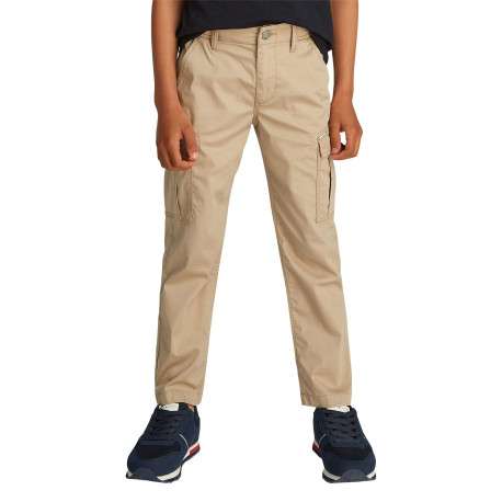 Pantalon Cargo beige uni avec une coupe droite et des passants pour ceinture - Image 2