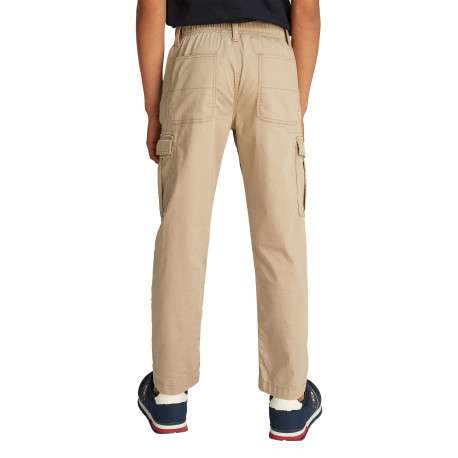 Pantalon Cargo beige uni avec une coupe droite et des passants pour ceinture - Image 3