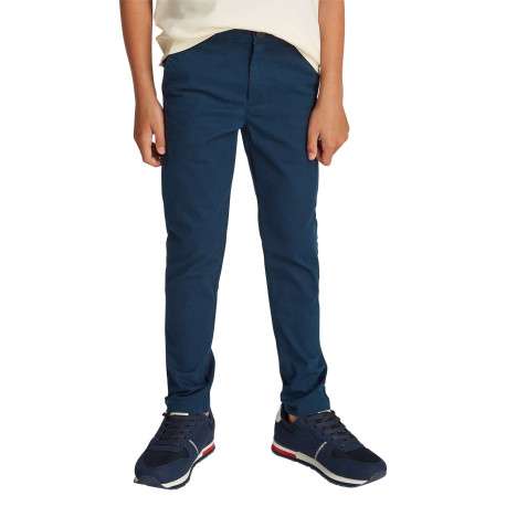 Pantalon Chino marine uni en coton avec une coupe droite et des passants - Image 2