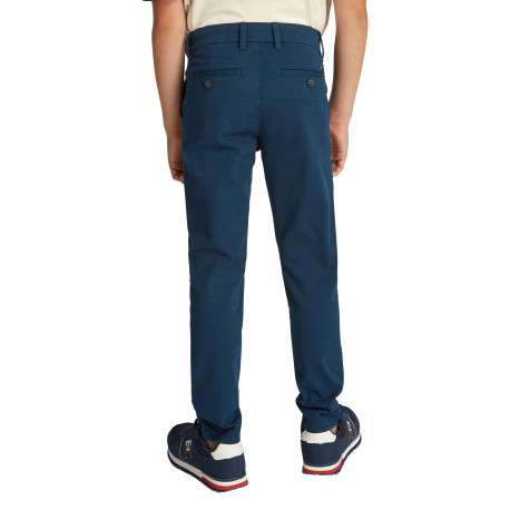 Pantalon Chino marine uni en coton avec une coupe droite et des passants - Image 3